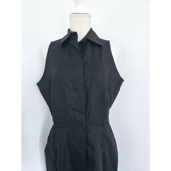 CC Courtenay Black Linen Sleeveless Collard Button Front Midi Vintage Dress 14 L - Picture 2 of 12